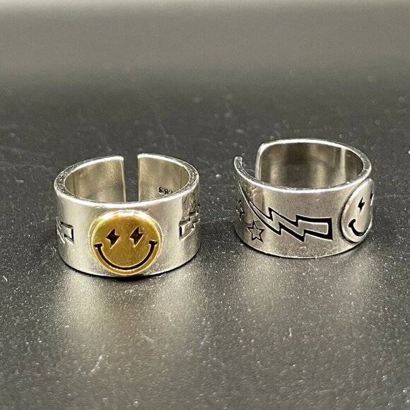 925 Sterling Smiley Face Boho Ring (Gold Face) #1318 - Picture 11 of 14